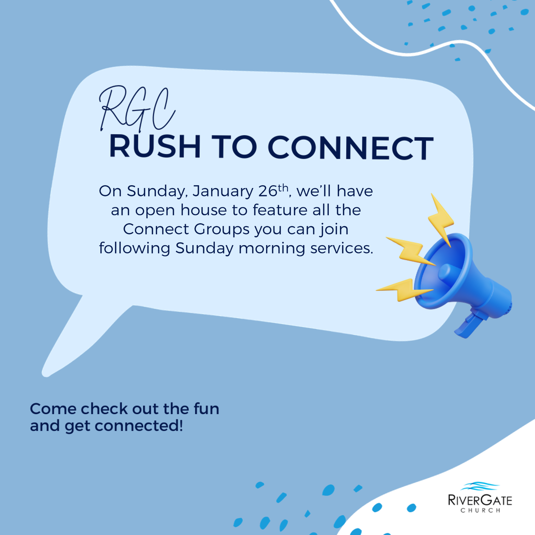 Featured image for “RGC Rush to Connect Sunday (Sun, January 26th, 2025)”